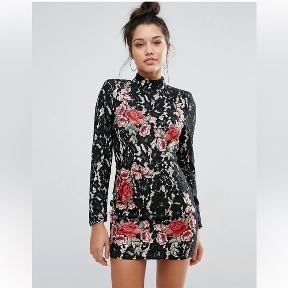 Missguided Dresses & Skirts - Missguided x Peace & Love Floral Lace High Neck Dress limited collection size 8